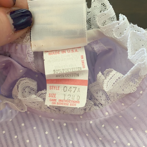 Vintage lavender light purple polka dot lace dress 12 months baby new ruffles - Picture 9 of 9